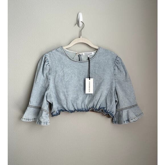 NWT WeWoreWhat Denim Cotton Crop Top Women's Large - Picture 2 of 5